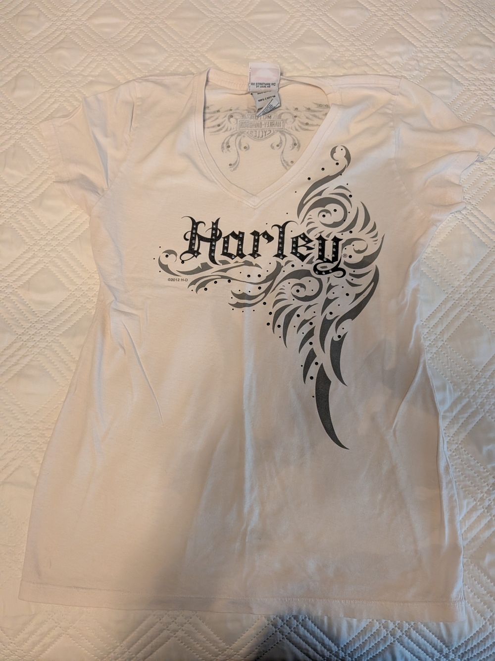 Harley-Davidson White V-Neck Tee with Black Graphic